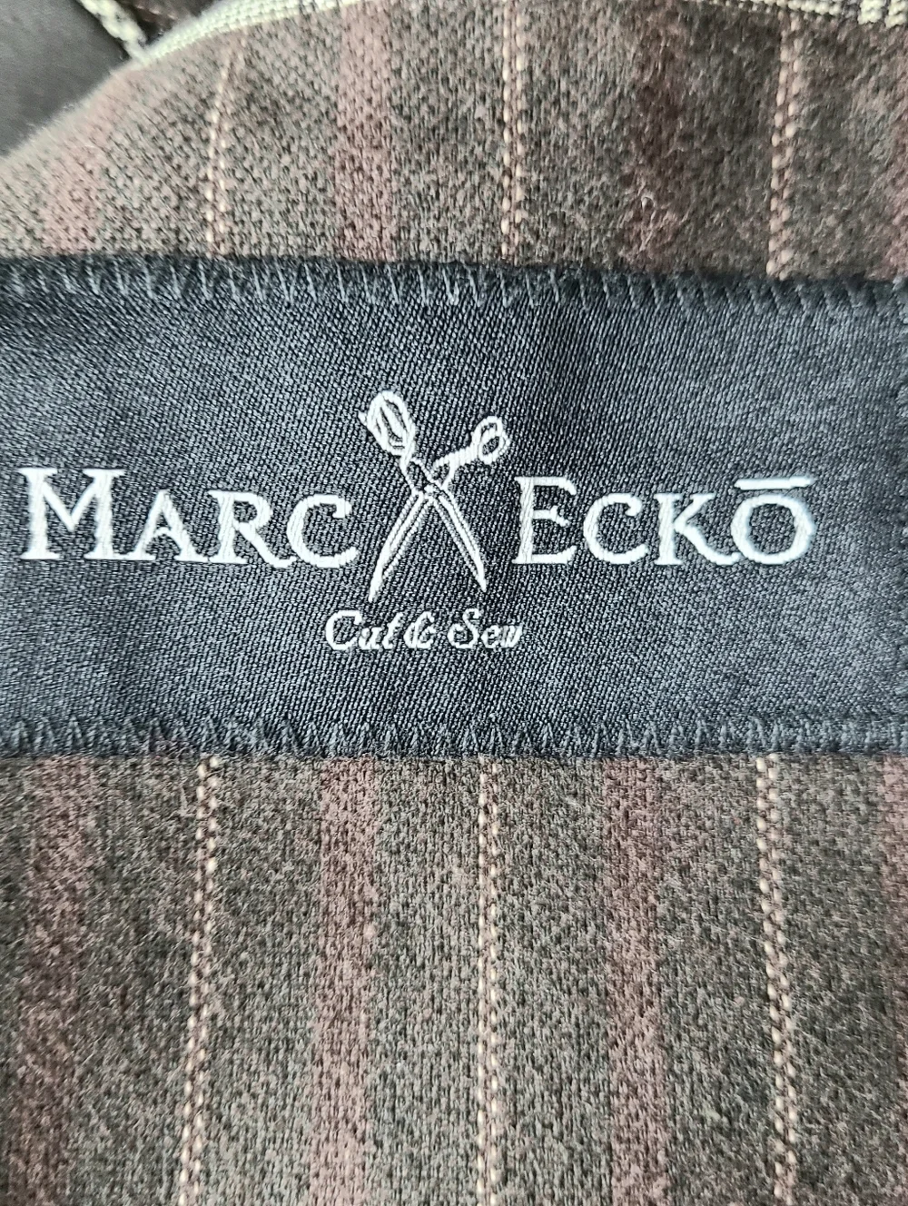 Marc Ecko Cut & Sew Y2K Brown Striped Military Graphic Blazer Sport Coat
